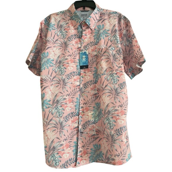 New IZOD  Saltwater Men's shirt XL short sleeve Chambray  Button Tropical - Picture 1 of 7